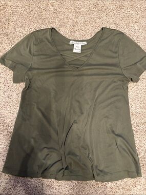 American Rag Olive Green Short Sleeve Crisscross V-Neck Tee
